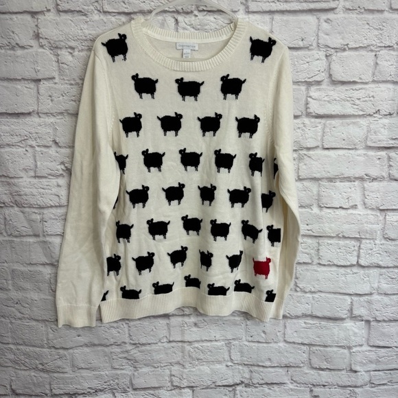 Charter Club Sheep Print Long Sleeve Sweater Size L Womens - Picture 1 of 4